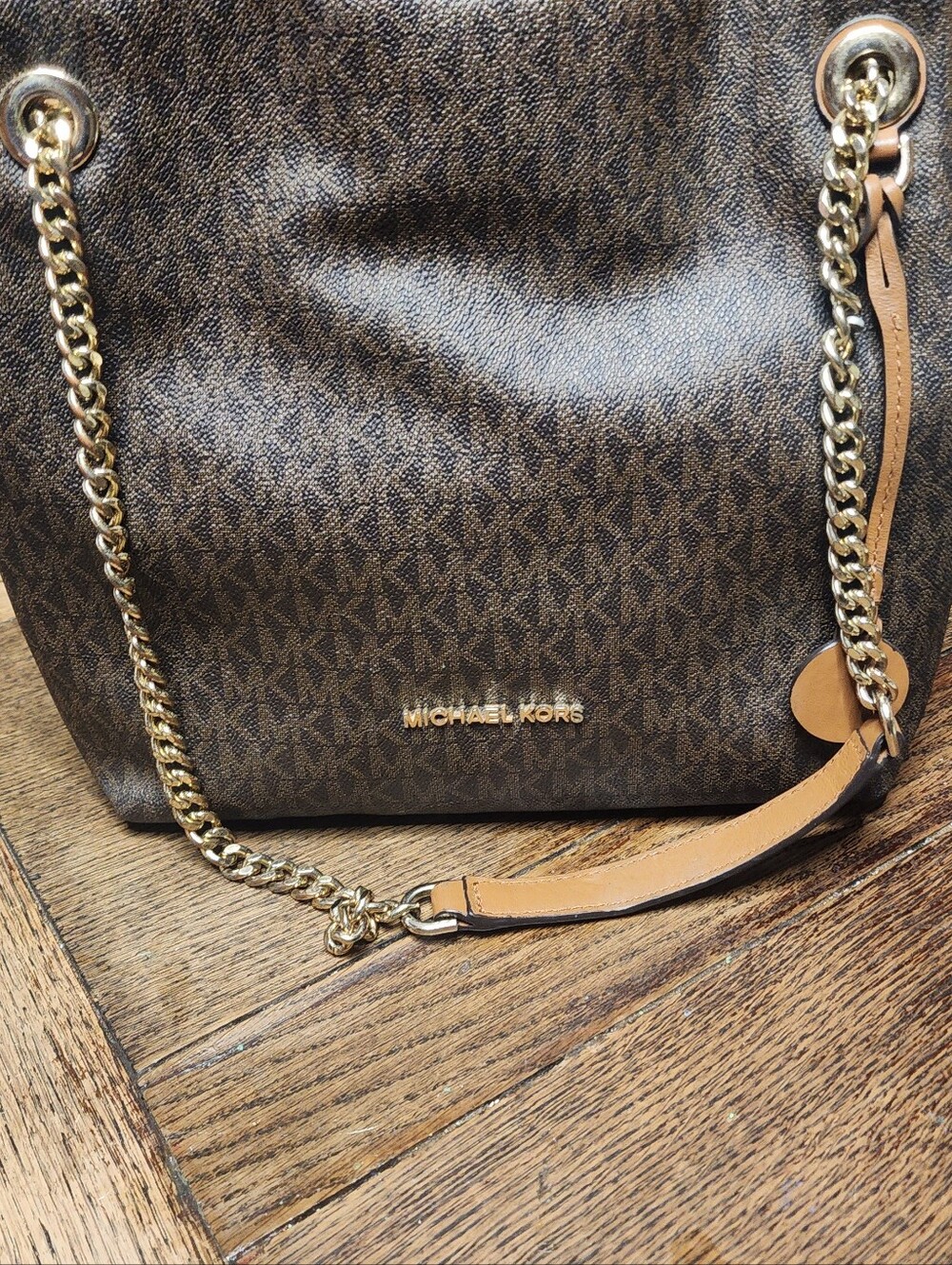 Michael Kors Brown Monogram Chain-Handle Shoulder Bag